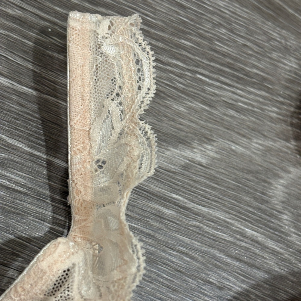 Vintage Wacoal Longline Lace Bra Peach Pink Pleated Underwire 32A Coquette Retro - Picture 6 of 13